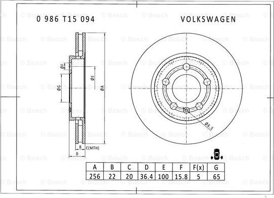 BOSCH 0 986 T15 094 - Disque de frein cwaw.fr