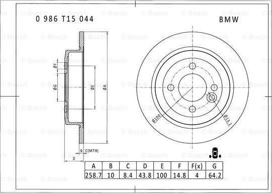 BOSCH 0 986 T15 044 - Disque de frein cwaw.fr