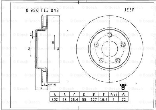 BOSCH 0 986 T15 043 - Disque de frein cwaw.fr