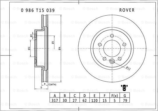 BOSCH 0 986 T15 039 - Disque de frein cwaw.fr