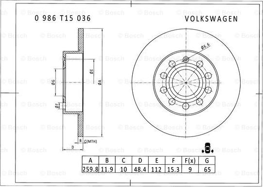 BOSCH 0 986 T15 036 - Disque de frein cwaw.fr