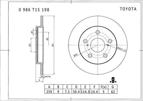 BOSCH 0 986 T15 198 - Disque de frein cwaw.fr