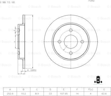 BOSCH 0 986 T15 180 - Disque de frein cwaw.fr