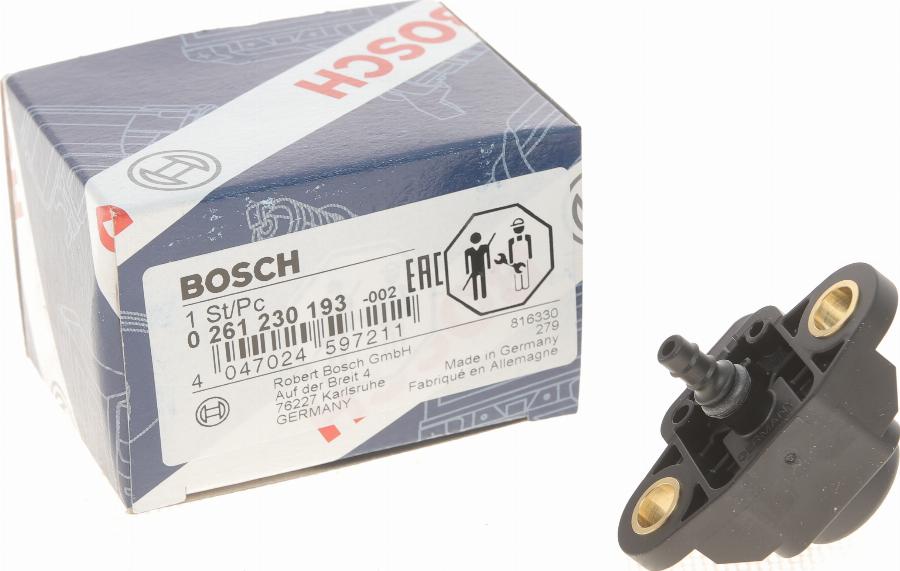 BOSCH 0 261 230 193 - Capteur, pression de suralimentation cwaw.fr