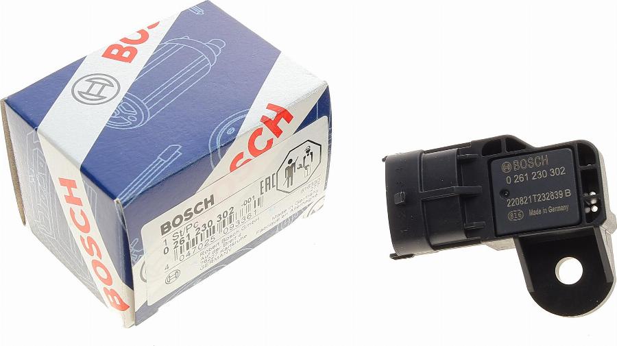 BOSCH 0 261 230 302 - Capteur, pression de suralimentation cwaw.fr