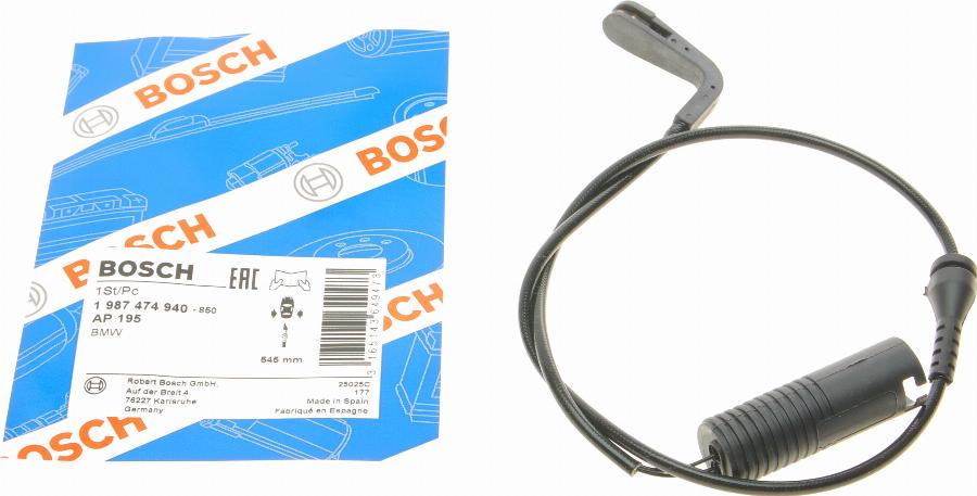 BOSCH 1 987 474 940 - Contact d'avertissement, usure des plaquettes de frein cwaw.fr