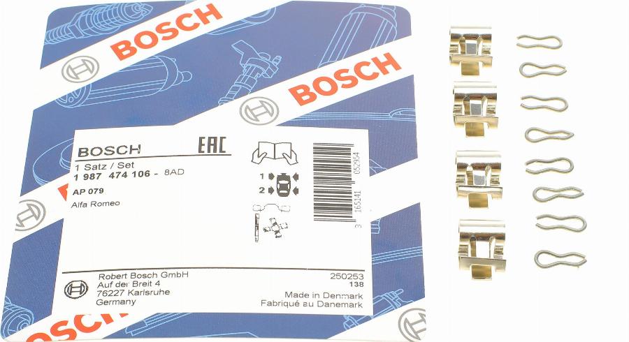 BOSCH 1 987 474 106 - Kit d'accessoires, plaquette de frein à disque cwaw.fr