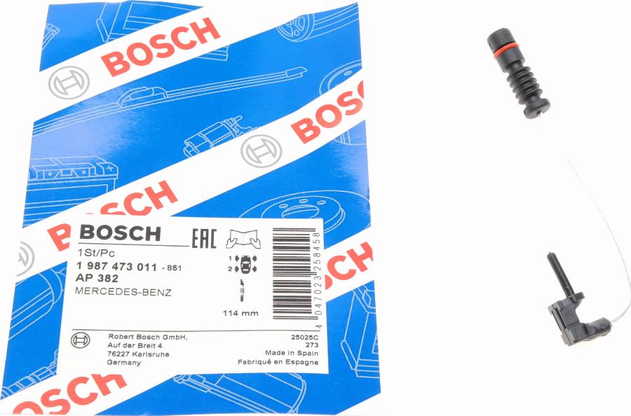 BOSCH 1 987 473 011 - Contact d'avertissement, usure des plaquettes de frein cwaw.fr