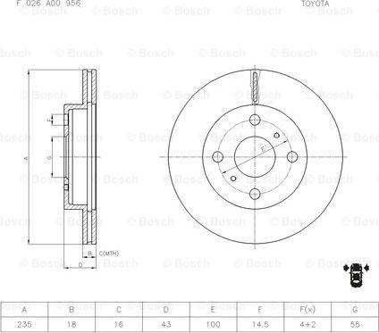 BOSCH F 026 A00 956 - Disque de frein cwaw.fr