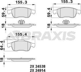 Braxis AA0060 - Kit de plaquettes de frein, frein à disque cwaw.fr