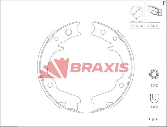 Braxis AC0202 - Jeu de mâchoires de frein, frein de stationnement cwaw.fr