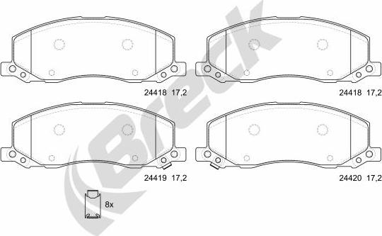 Breck 24418 00 701 10 - Kit de plaquettes de frein, frein à disque cwaw.fr