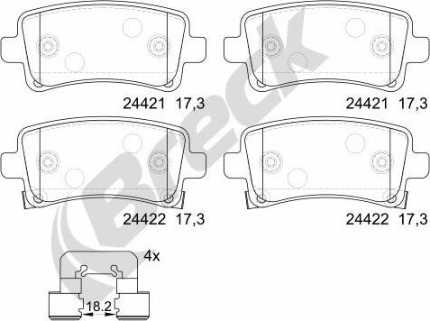 Breck 24421 00 704 10 - Kit de plaquettes de frein, frein à disque cwaw.fr