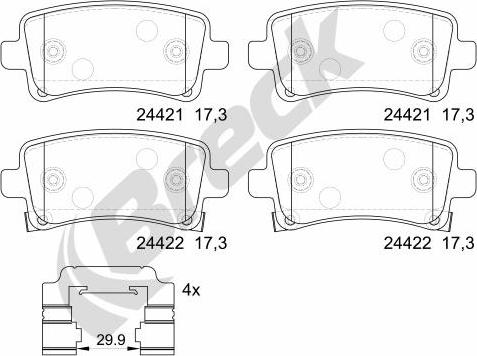 Breck 24421 00 704 20 - Kit de plaquettes de frein, frein à disque cwaw.fr