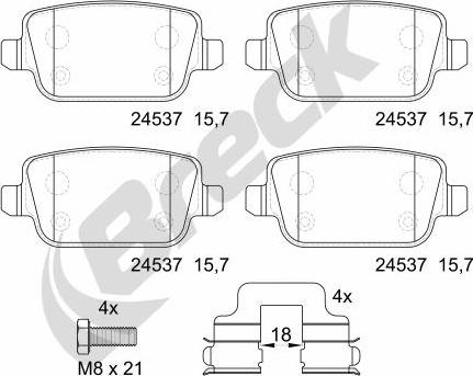 Breck 24537 00 702 00 - Kit de plaquettes de frein, frein à disque cwaw.fr