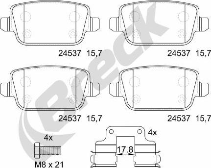 Breck 24537 00 702 10 - Kit de plaquettes de frein, frein à disque cwaw.fr