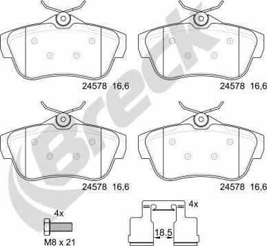 Breck 24578 00 702 00 - Kit de plaquettes de frein, frein à disque cwaw.fr