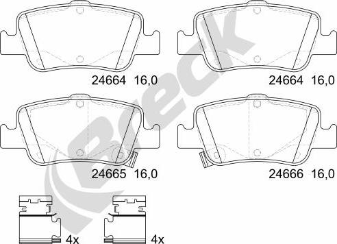 Breck 24664 00 704 10 - Kit de plaquettes de frein, frein à disque cwaw.fr