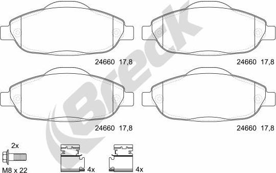 Breck 24660 00 701 00 - Kit de plaquettes de frein, frein à disque cwaw.fr