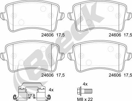 Breck 24606 00 554 10 - Kit de plaquettes de frein, frein à disque cwaw.fr