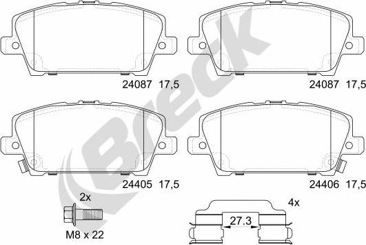 Breck 24087 00 701 10 - Kit de plaquettes de frein, frein à disque cwaw.fr