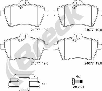 Breck 24077 00 701 00 - Kit de plaquettes de frein, frein à disque cwaw.fr