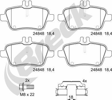 Breck 24848 00 704 10 - Kit de plaquettes de frein, frein à disque cwaw.fr