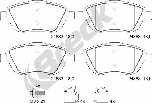 Breck 24883 00 702 00 - Kit de plaquettes de frein, frein à disque cwaw.fr