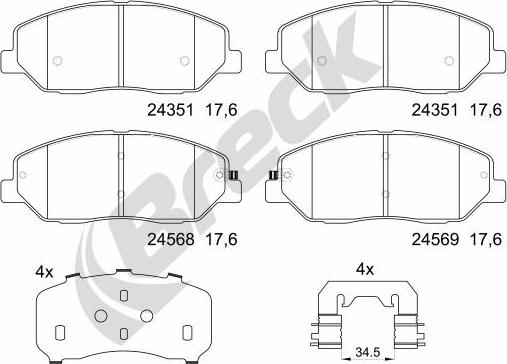 Breck 24351 00 701 00 - Kit de plaquettes de frein, frein à disque cwaw.fr