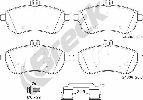 Breck 24306 00 701 00 - Kit de plaquettes de frein, frein à disque cwaw.fr