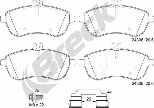 Breck 24306 00 701 10 - Kit de plaquettes de frein, frein à disque cwaw.fr