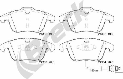 Breck 24333 00 701 10 - Kit de plaquettes de frein, frein à disque cwaw.fr