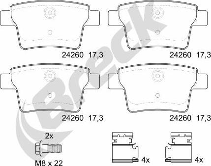 Breck 24260 00 704 00 - Kit de plaquettes de frein, frein à disque cwaw.fr