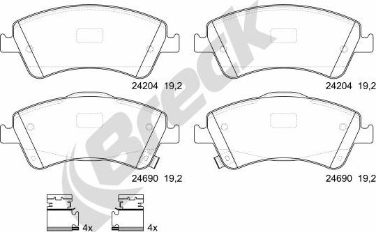 Breck 24204 00 701 00 - Kit de plaquettes de frein, frein à disque cwaw.fr