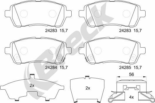 Breck 24283 00 702 10 - Kit de plaquettes de frein, frein à disque cwaw.fr