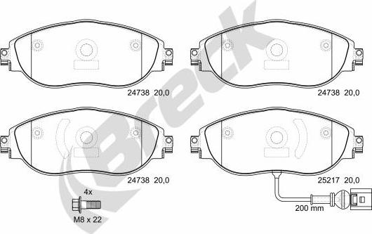 Breck 24738 00 551 00 - Kit de plaquettes de frein, frein à disque cwaw.fr