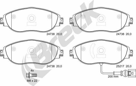 Breck 24738 00 551 10 - Kit de plaquettes de frein, frein à disque cwaw.fr