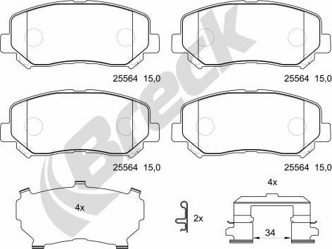 Breck 25564 00 701 10 - Kit de plaquettes de frein, frein à disque cwaw.fr