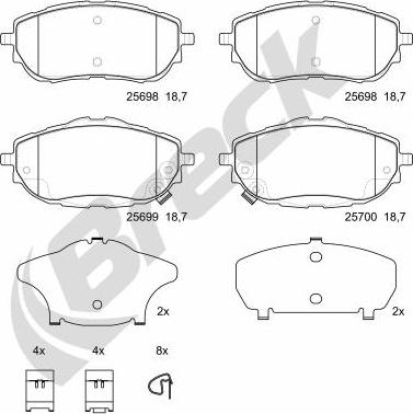 Breck 25698 00 701 00 - Kit de plaquettes de frein, frein à disque cwaw.fr