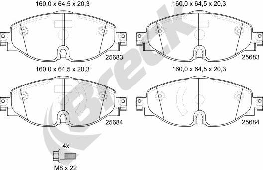 Breck 25683 00 701 10 - Kit de plaquettes de frein, frein à disque cwaw.fr