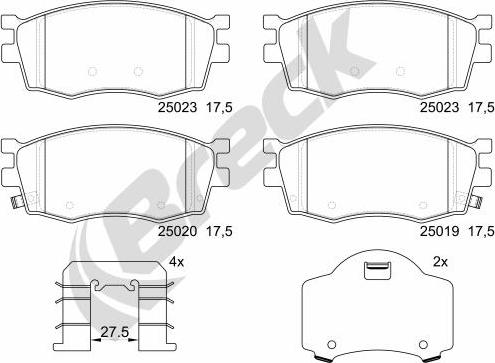 Breck 25019 00 702 00 - Kit de plaquettes de frein, frein à disque cwaw.fr