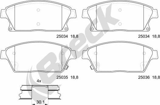 Breck 25034 00 701 10 - Kit de plaquettes de frein, frein à disque cwaw.fr