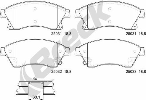 Breck 25031 00 701 00 - Kit de plaquettes de frein, frein à disque cwaw.fr