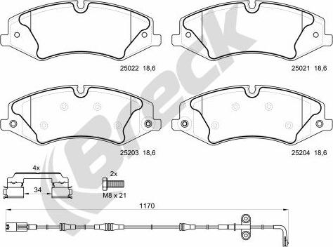 Breck 25022 00 553 00 - Kit de plaquettes de frein, frein à disque cwaw.fr