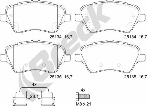 Breck 25134 00 701 00 - Kit de plaquettes de frein, frein à disque cwaw.fr