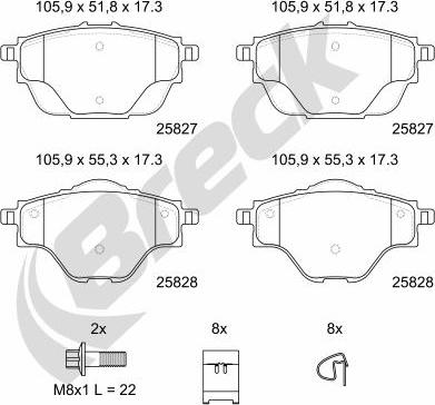 Breck 25827 00 704 00 - Kit de plaquettes de frein, frein à disque cwaw.fr