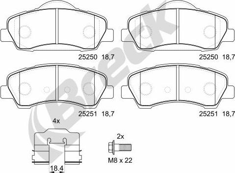 Breck 25250 00 701 00 - Kit de plaquettes de frein, frein à disque cwaw.fr