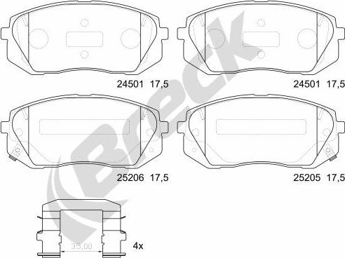 Breck 25205 00 701 00 - Kit de plaquettes de frein, frein à disque cwaw.fr