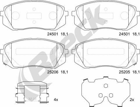 Breck 25205 00 701 10 - Kit de plaquettes de frein, frein à disque cwaw.fr