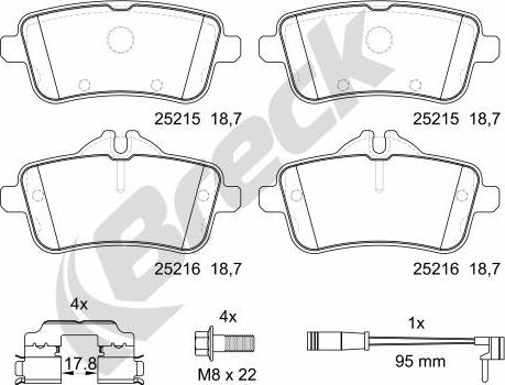 Breck 25215 00 554 10 - Kit de plaquettes de frein, frein à disque cwaw.fr